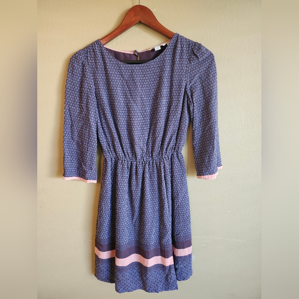 Boden Women's Sz 2P Blue Brown Sleeve Sheath Dress